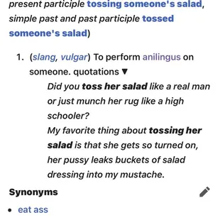 Definition of &apos;tossing your salad&apos; slang...