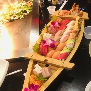 a boat of sushi