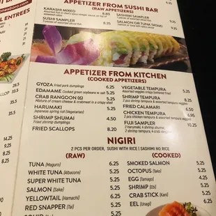 menu, sushi and sashimi