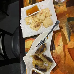 two plates of food on a table