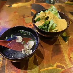 Miso soup and ginger salad