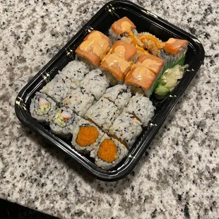 a tray of sushi