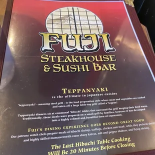 Menu cover