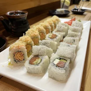 Left - Crunch Munch roll Middle - Spicy Tuna roll  Right - Philadelphia roll Mmmm