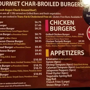 a menu for a gourmet charboil burger