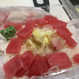 Sashimi "deluxe," still frozen block in the middle