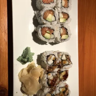 Alaskan roll and unagi maki roll