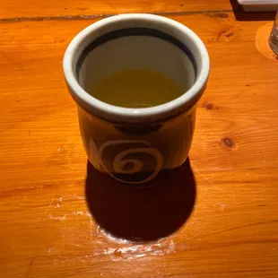 Green tea ( halfway empty I forgot to take the pic before I started drinking it )