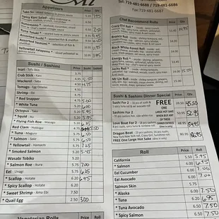 Beware misleading prices in their paper sushi menu. The handwriting shows accurate pricing from their website.