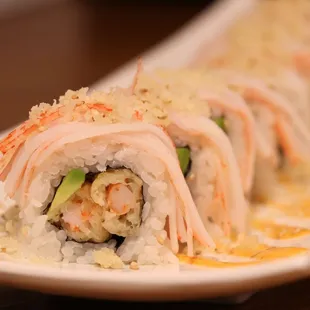 a closeup of a sushi roll on a plate