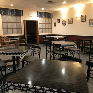 empty dining room with tables and chairs