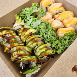 Caterpillar Roll ($18) &amp; Lion King Roll ($18)