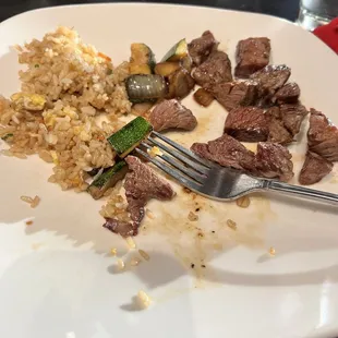 Fried rice, vegetables and filet mignon was excellent! So was the shrimp that came a minute after I took this picture!