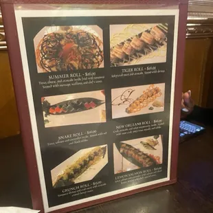 Sushi Menu