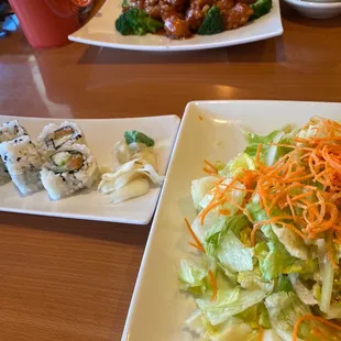 Having sushi and salad.  Pretty good.