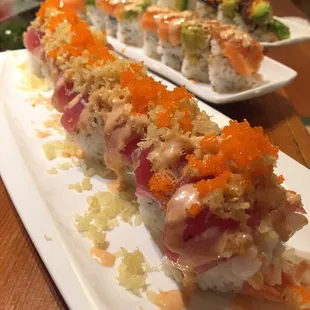 Aloha Roll, Honey Roll, and Dragon roll!!! The topped rolls in the restaurant!!!