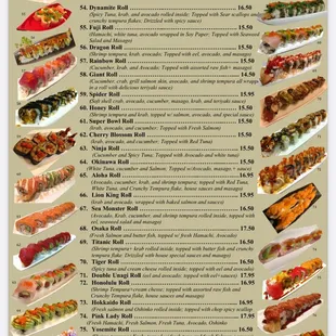 Menu: Chef special rolls