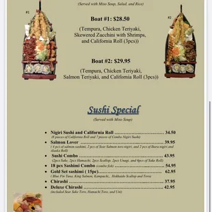 Menu: boat and sushi special