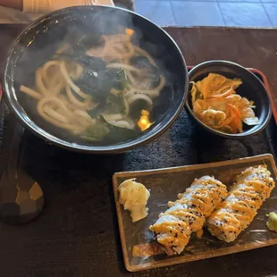 Lunch special with udon and spicy tuna roll