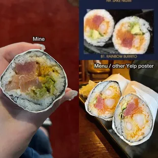 The rainbow burrito I received vs the one I expected.