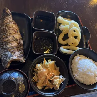 Lunch special with saba shio and squid tempura