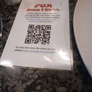 a qr code on a menu