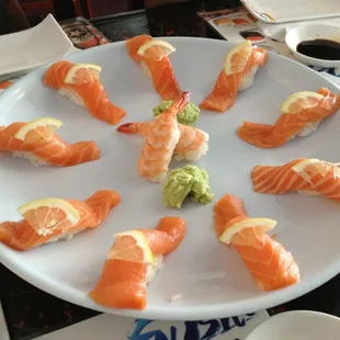 Salmon sushi platter!  Yummy for the ti