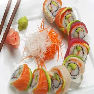 a plate of sushi and hibachi