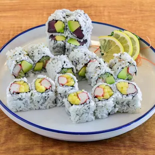 a plate of sushi and hibachi