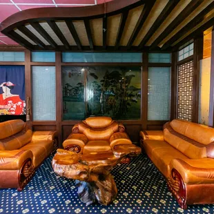 the seating area of the restaurant