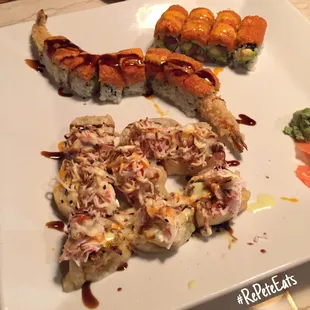 Top to Bottom: Crazy Tuna Roll, Fire Island Roll, and Chicago Roll.