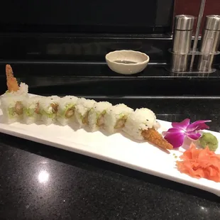 R22. Shrimp Tempura Roll (modified with soy paper and add cream cheese. Eel sauce on the side)