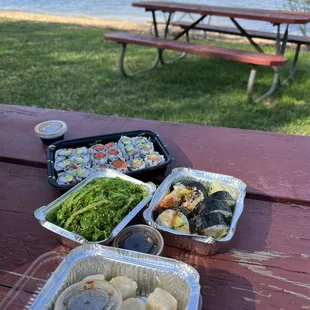 Seaweed Salad, Siomai, Spicy Tuna Roll, Cali Roll... I can't recall the other two