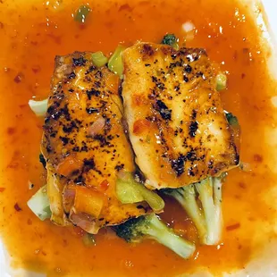 $12 | Red Snapper with chili sauce. Served with white rice. Very good, spice level is mild.