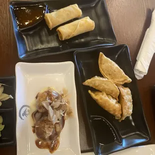 Spring rolls Gyoza x2 Takoyaki