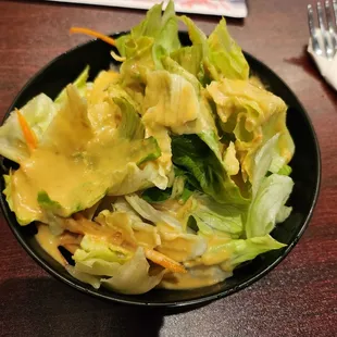 Fresh crunchy salad with miso ginger dressing 10/10