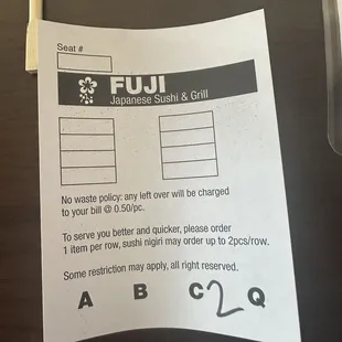 Food Ordering Card