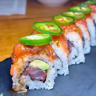 a close up of a sushi