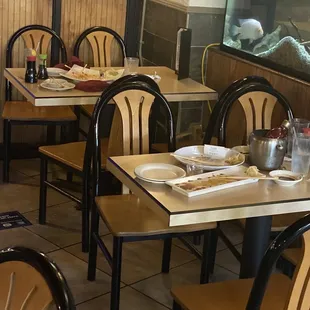 Tables sitting without being cleaned the whole time I was there.