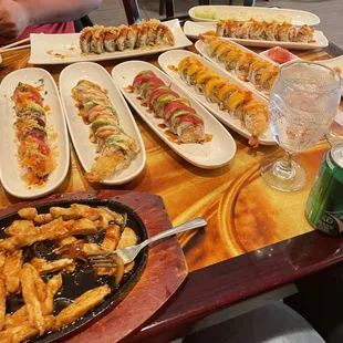 Chicken Teriyaki Dinner and lots of sushi
