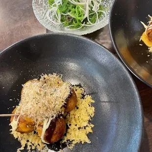 Takoyaki and Wakame Salad