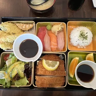 Lunch bento with tonkatsu and nigiri