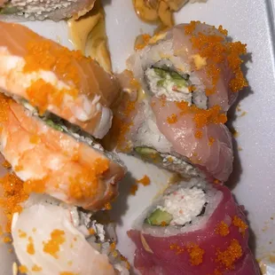 Rainbow sushi yummy!!! I love love love it! To me the flavor is great and portion size is very good!