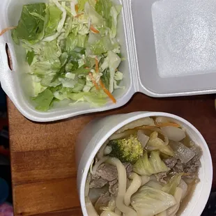 Salad has yummy flavor to it, whatever dressing it was. And the beef udon noodle soup was yummy, the flavor was good and noodles thick.