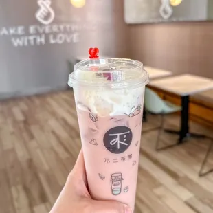 Rose Milk Tea with Cheese Foam