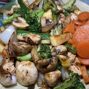 a plate of stir fried vegetables