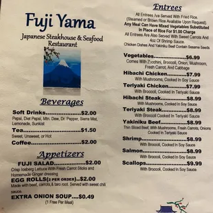 the menu for the restaurant