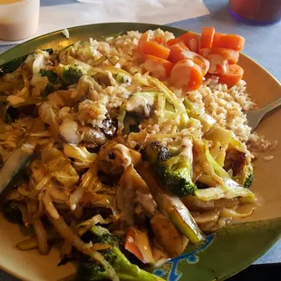 Vegetable plate with shrimp sauce.