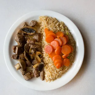 Steak, Mushrooms,Rice &amp; carrots