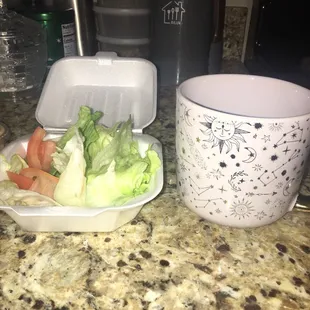Size of salad next to my coffee cup